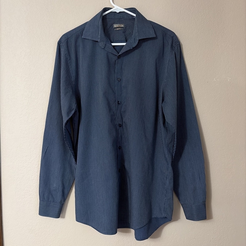 Kenneth Cole Reaction Mens Button Long Sleeve Slim Fit Dress Shirt Size 16 34-35